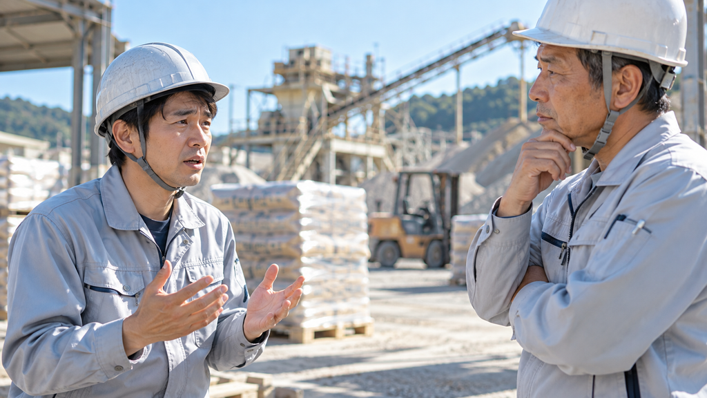砂製造の職場で、苦手な作業について管理者に率直に相談する派遣社員